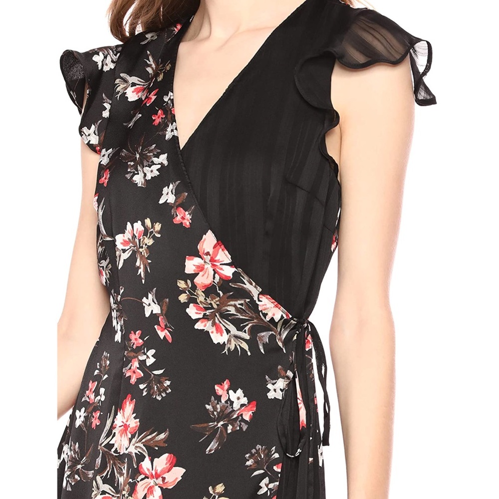 Avec Les Filles Cosmo Flower Satin & Chiffon Wrap Dress Size M - Picture 3 of 12